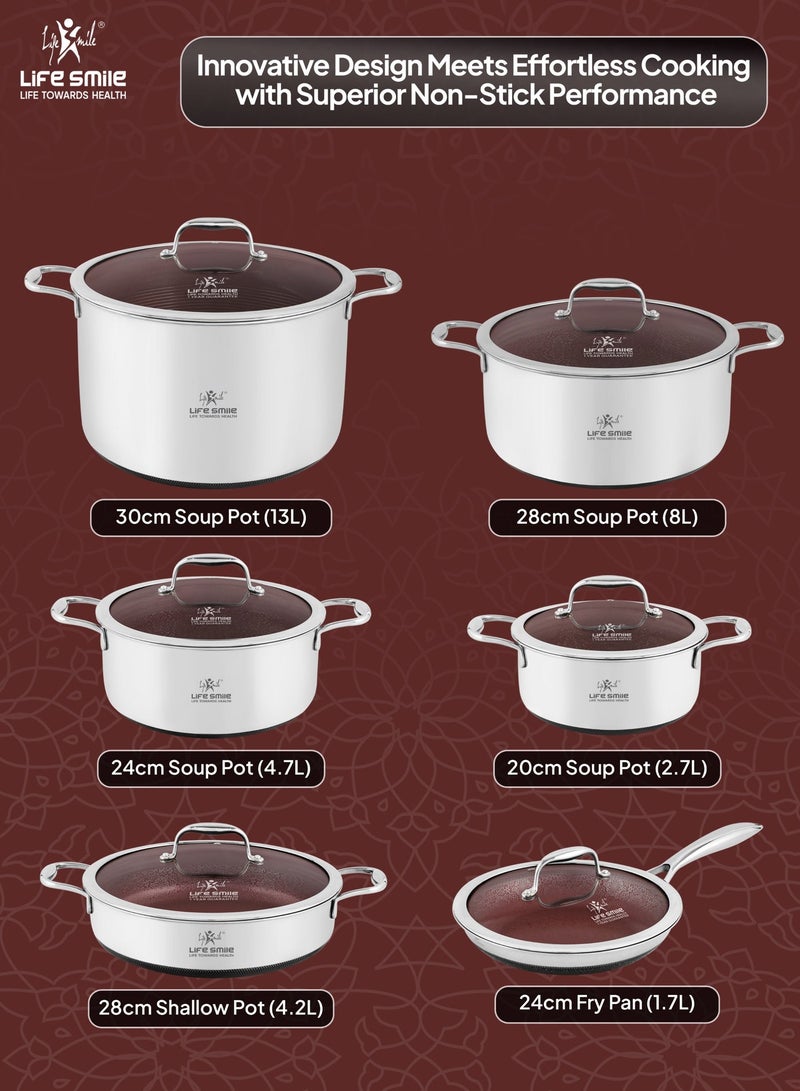 Life Smile Lifesmile Hybrid Stainless Steel Cookware Set | Non-Stick Interlocking Pattern | Induction Compatible | Scratch-Resistant & Low-Oil Cooking - Image 3